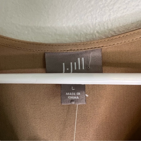 NWT J Jill 100% Silk V Neck Pullover Blouse Tan Sz L Preppy Office Career - Picture 3 of 11